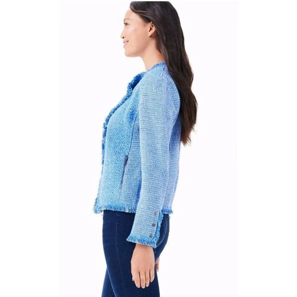 NIC + ZOE Fringe Mix Knit Blazer Jacket XXL Career Workwear Blue